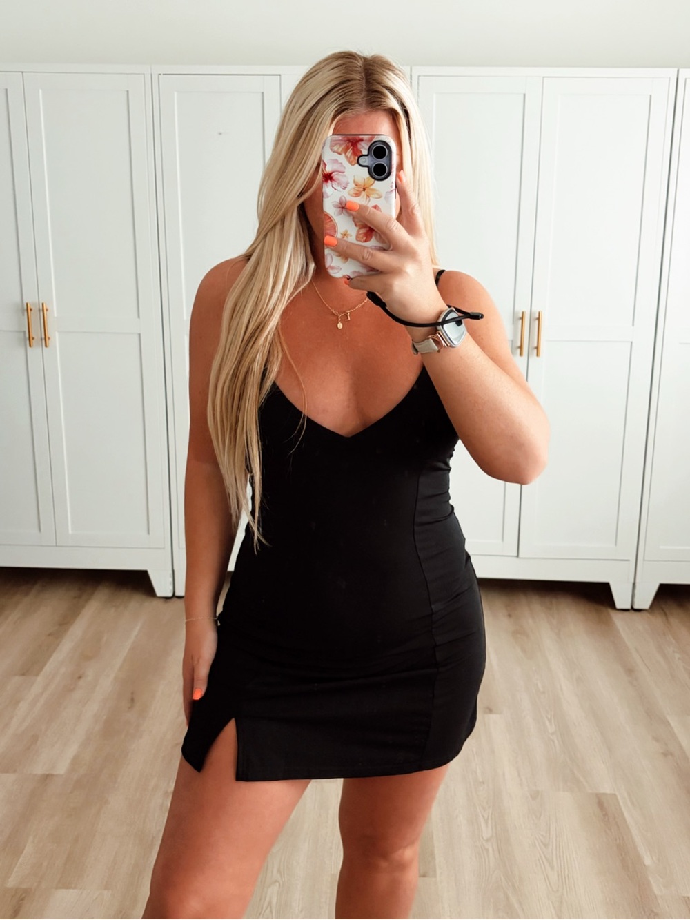 Little black dress with slit